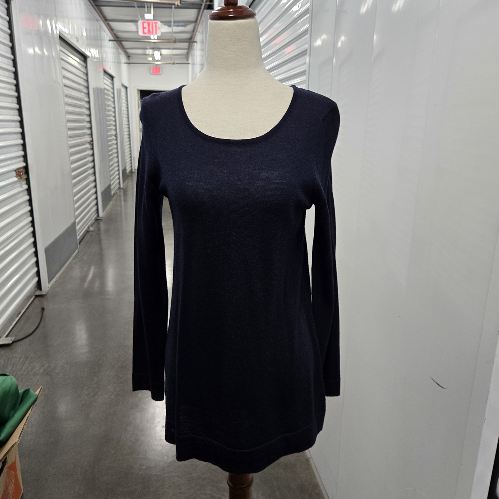 Kenar 100% Merino Wool Button-Back Sweater Tunic Navy Blue Size S